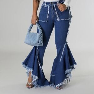 Purple Candy Distressed Patchwork Flare  – High Waist, Frayed Hem Bell Bottoms